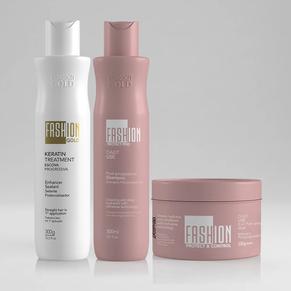 Fashion Gold Keratin Treatment Kit 300g – Smooth, Shine & Frizz Control + Free Leave-In